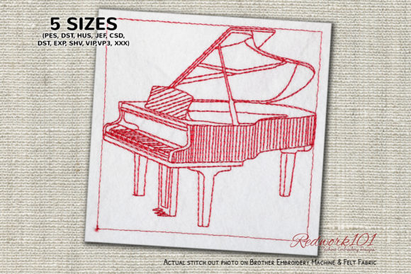 Acoustic Grand Piano: A Melodic Embroidery Design
