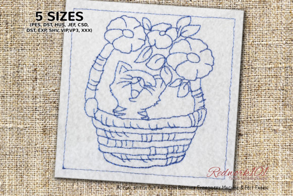 Charming Cute Kitten in Basket Bluework