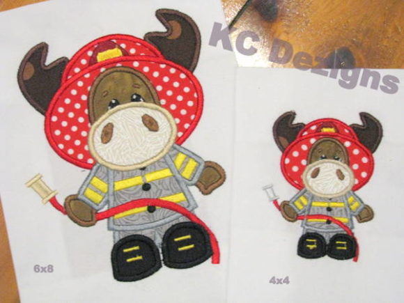 Moose Fireman Embroidery Design