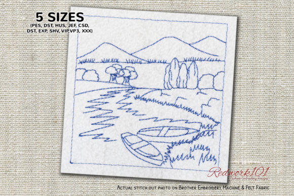 Wooden Boat in the River: A Charming Seasonal Embroidery